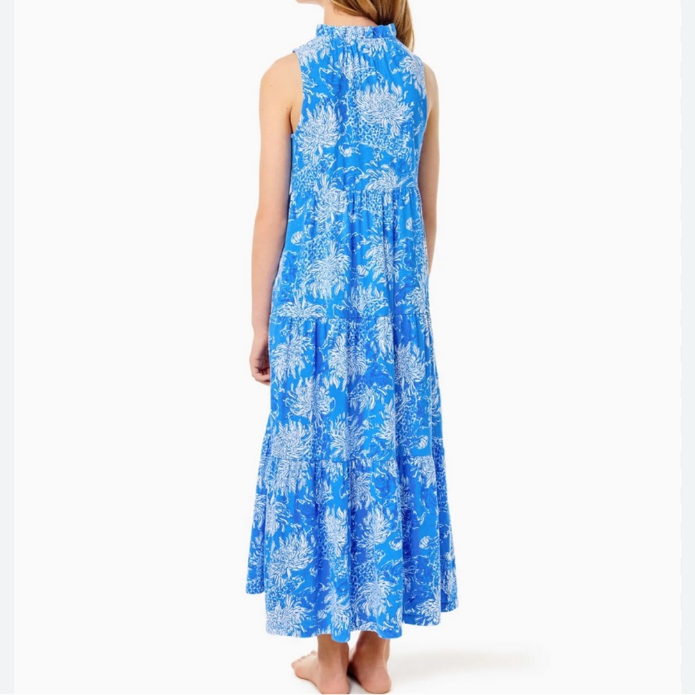 Lilly Pulitzer Malone Maxi Dress Las Olas Aqua Strong Current Sea Sz L - Picture 2 of 12